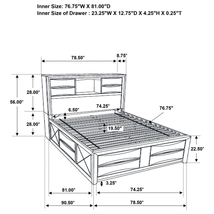 Briana Bookcase Platform Storage Bed