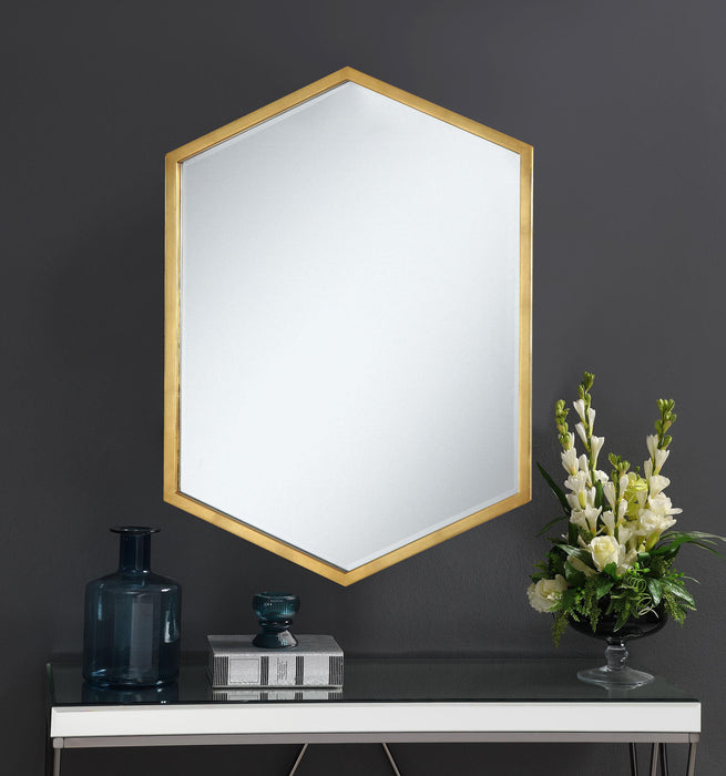 Bledel Hexagon Shaped Wall Mirror Gold - LATIN HOME FURNITURE - (POMONA,CA)