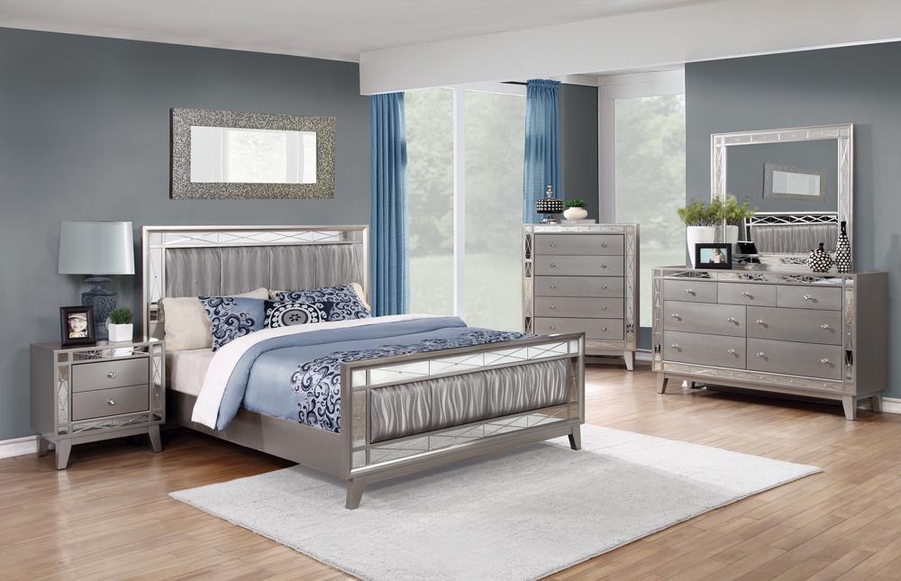 Leighton Queen Panel Bed with Mirrored Accents Mercury Metallic