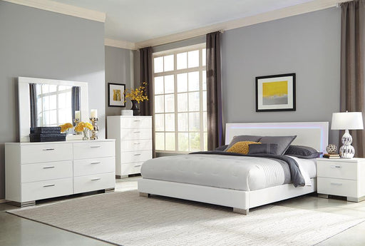 Felicity California King Panel Bed with LED Lighting Glossy White - LATIN HOME FURNITURE - (POMONA,CA)