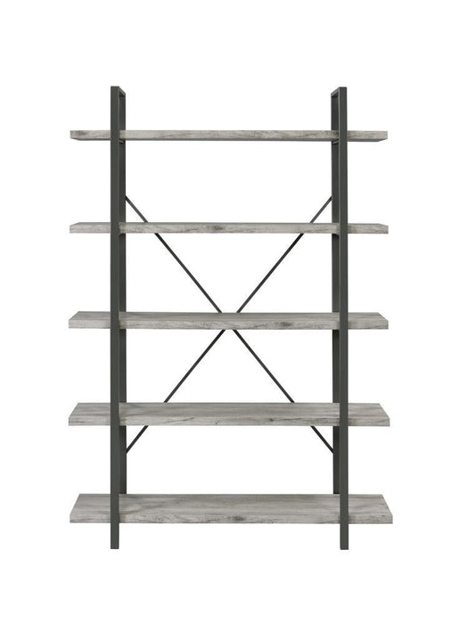 Cole 5-Shelf Bookcase Grey Driftwood and Gunmetal