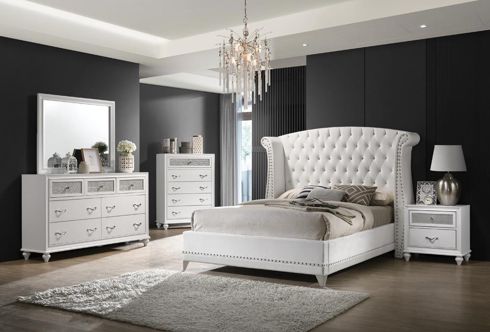 Barzini Eastern King Wingback Tufted Bed White - LATIN HOME FURNITURE - (POMONA,CA)