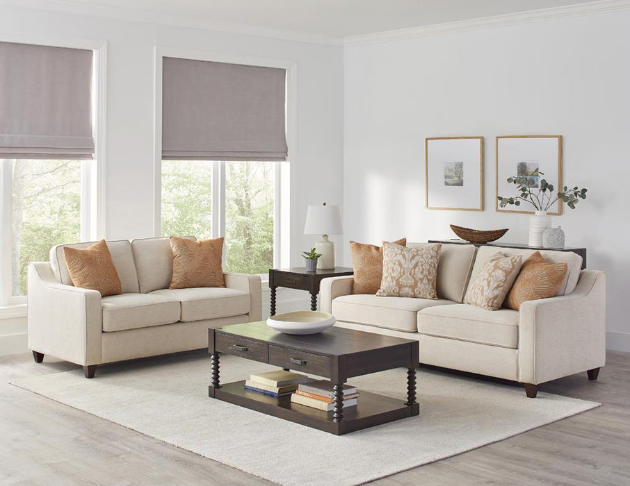 Christine Upholstered Cushion Back Loveseat Beige - LATIN HOME FURNITURE - (POMONA,CA)