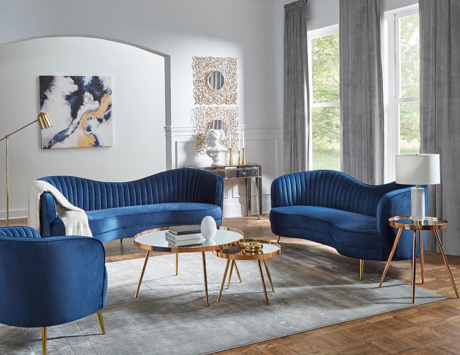 Sophia Upholstered Camel Back Loveseat Blue - LATIN HOME FURNITURE - (POMONA,CA)