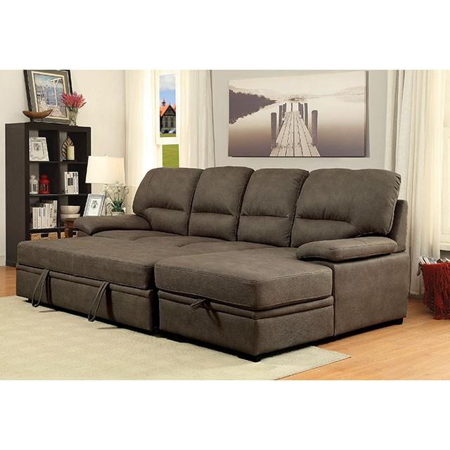 ALCESTER Brown & Gray Sectional w/ Sleeper, Ash - LATIN HOME FURNITURE - (POMONA,CA)