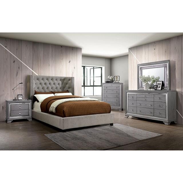 Cayla Cal.King, E.King, & Queen Bed Silver & Grey - LATIN HOME FURNITURE - (POMONA,CA)