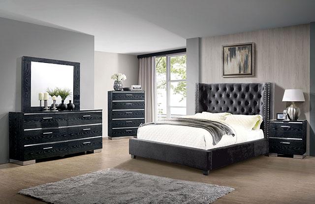 Cayla Cal.King, E.King, & Queen Bed Silver & Grey - LATIN HOME FURNITURE - (POMONA,CA)