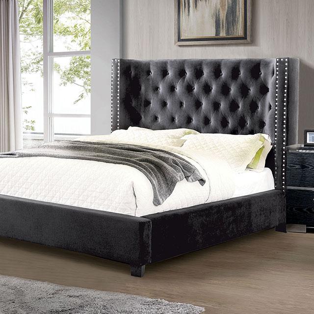 Cayla Cal.King, E.King, & Queen Bed Silver & Grey - LATIN HOME FURNITURE - (POMONA,CA)