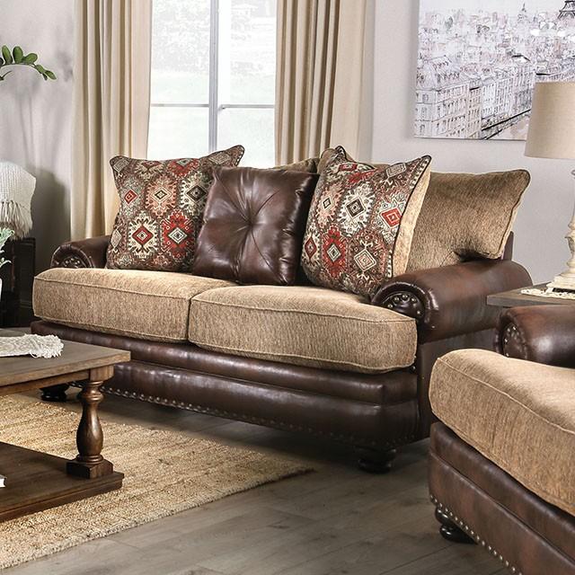 Fletcher Brown/Tan Love Seat - LATIN HOME FURNITURE - (POMONA,CA)