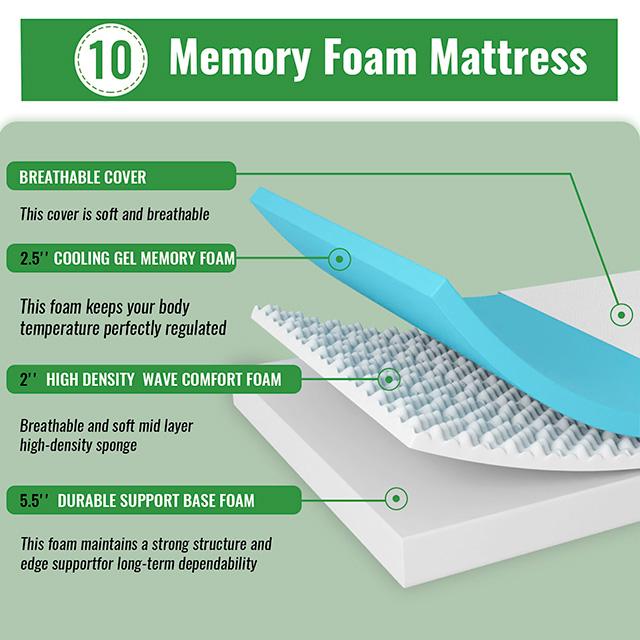 Coreopsis 10" Queen Memory Foam Wave Comfort - LATIN HOME FURNITURE - (POMONA,CA)