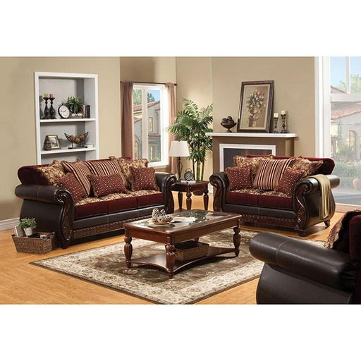 Franklin Burgundy/Espresso Sofa, Burgundy - LATIN HOME FURNITURE - (POMONA,CA)