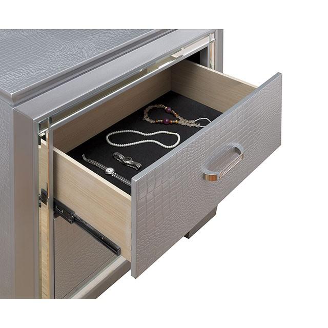 BELLANOVA Silver Night Stand - LATIN HOME FURNITURE - (POMONA,CA)