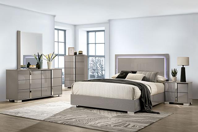Sinistra E.King & Queen Bed White, Black & Beige - LATIN HOME FURNITURE - (POMONA,CA)