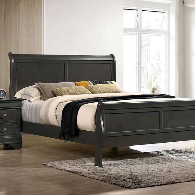 Louis Philippe E.King Bed Black, Cherry, & Gray - LATIN HOME FURNITURE - (POMONA,CA)