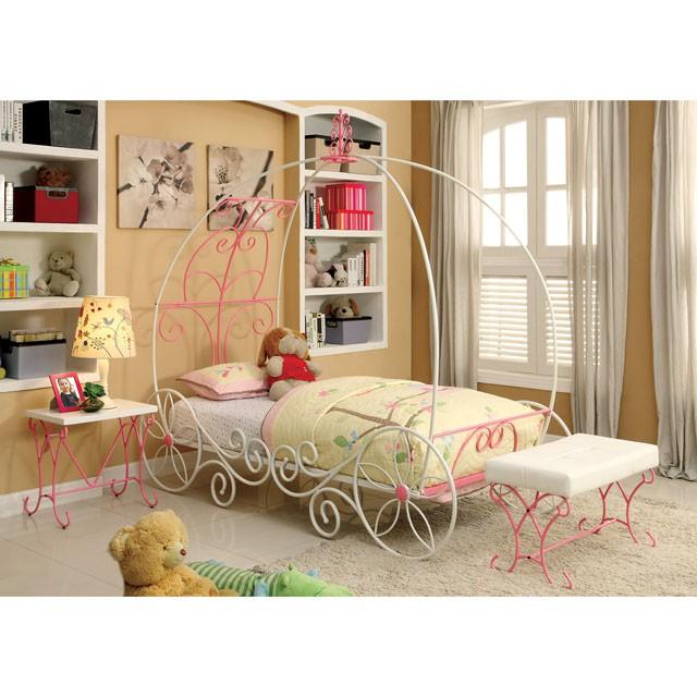 ENCHANT Pink/White Twin Bed - LATIN HOME FURNITURE - (POMONA,CA)