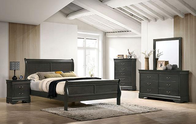 Louis Philippe E.King Bed Black, Cherry, & Gray - LATIN HOME FURNITURE - (POMONA,CA)