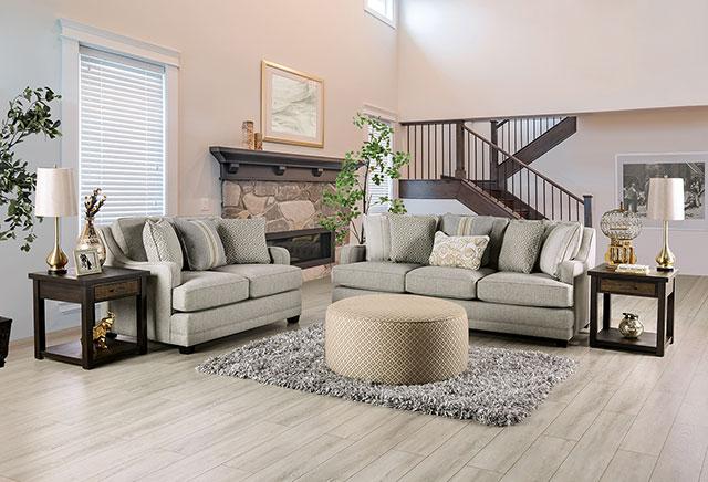STEPHNEY Ottoman, Gray/Gold - LATIN HOME FURNITURE - (POMONA,CA)
