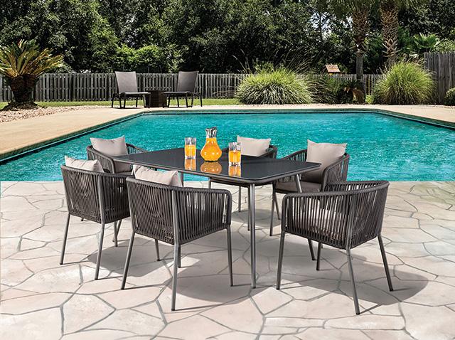 Tushari 8 Pc. Outdoor Dining Set - LATIN HOME FURNITURE - (POMONA,CA)