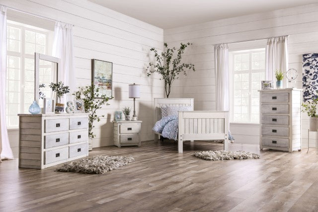 Rockwall Full, Queen, & Twin Bed White, Gray, & White - LATIN HOME FURNITURE - (POMONA,CA)