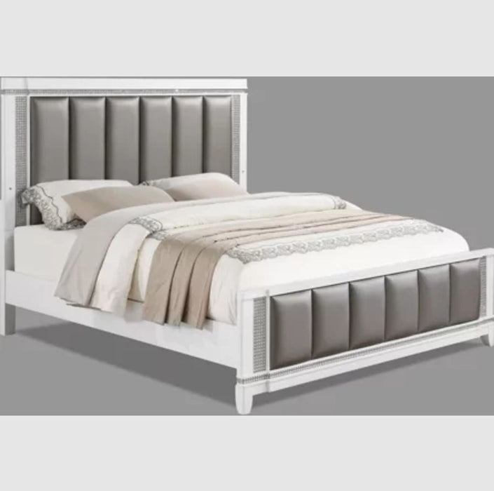 Crown Mark Furniture Ariane Queen Bed in White and Silver image