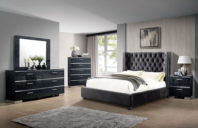 Cayla Cal.King, E.King, & Queen Bed Silver & Grey - LATIN HOME FURNITURE - (POMONA,CA)