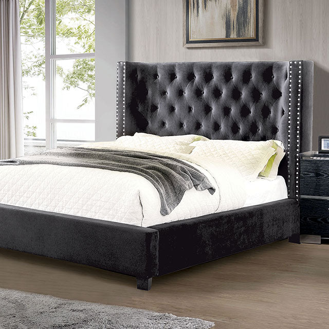 Cayla Cal.King, E.King, & Queen Bed Silver & Grey - LATIN HOME FURNITURE - (POMONA,CA)