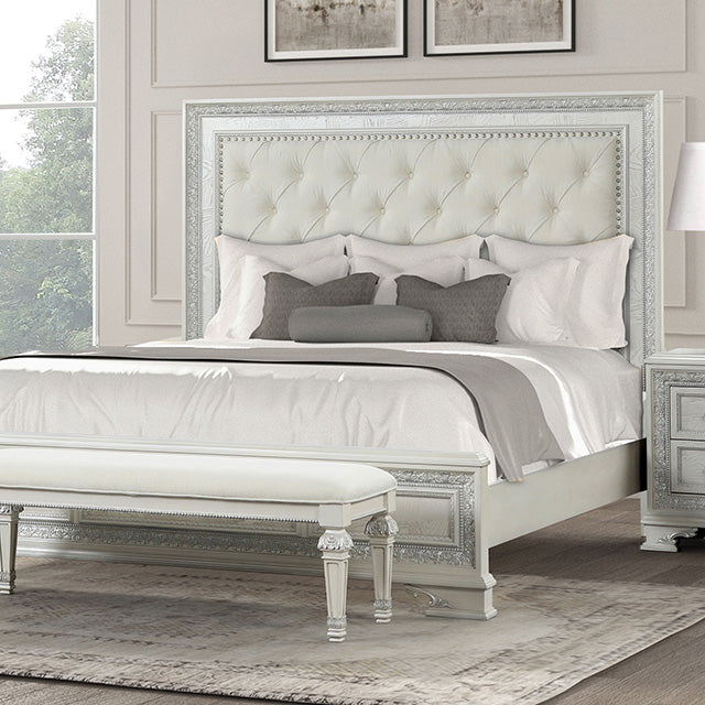 Stella Mia E.King & Queen Bed White & White - LATIN HOME FURNITURE - (POMONA,CA)