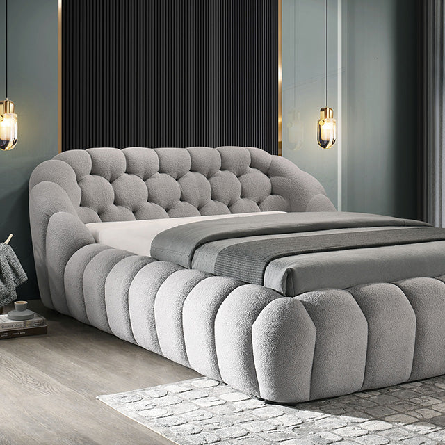 Newquay E.King & Queen Bed White, Grey, & Black - LATIN HOME FURNITURE - (POMONA,CA)
