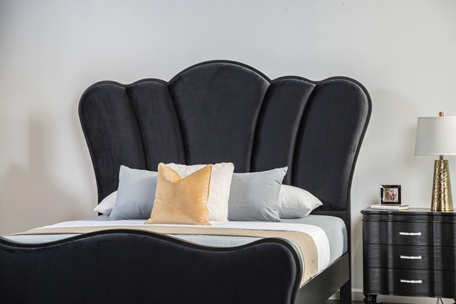 Melodi Parc E.King & Queen Bed Black & Silver - LATIN HOME FURNITURE - (POMONA,CA)