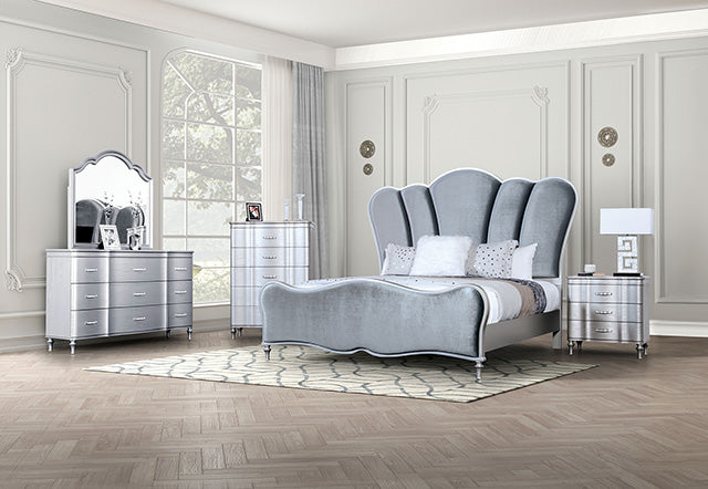 Melodi Parc E.King & Queen Bed Black & Silver - LATIN HOME FURNITURE - (POMONA,CA)