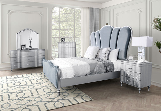 Melodi Parc E.King & Queen Bed Black & Silver - LATIN HOME FURNITURE - (POMONA,CA)